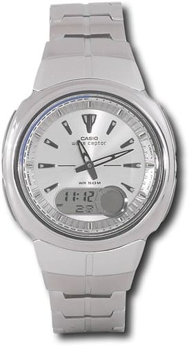 Front Standard. Casio - Atomic Waveceptor Watch with Metal Band - Silver.