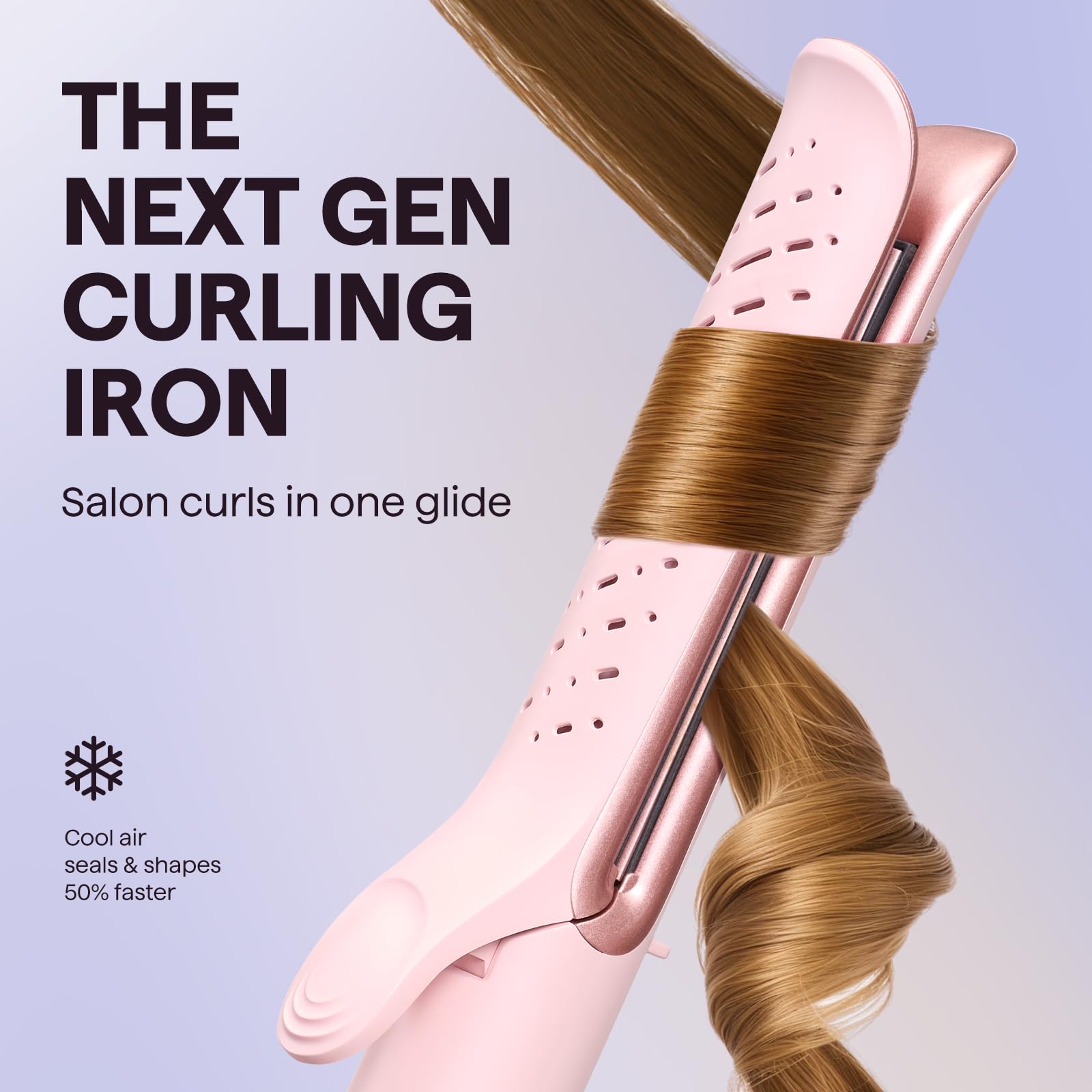 THE NEXT GEN CURLING IRON

Salon curls in one glide

Cool air seals & shapes 50% faster