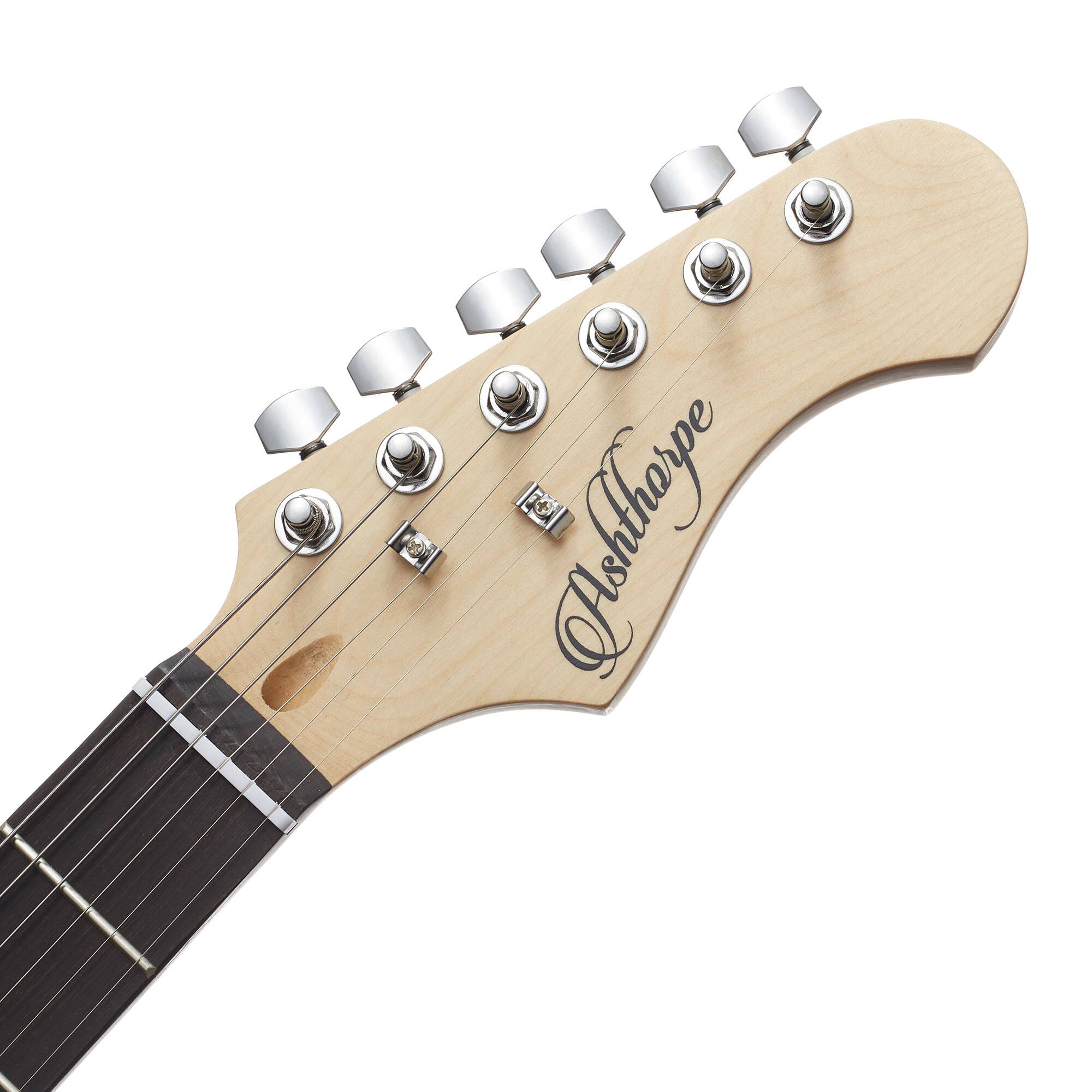 Alt View 4. Ashthorpe - 39-in Full-Size Electric Guitar Beginner Kit with Gig Bag - Light Blue-Silver.