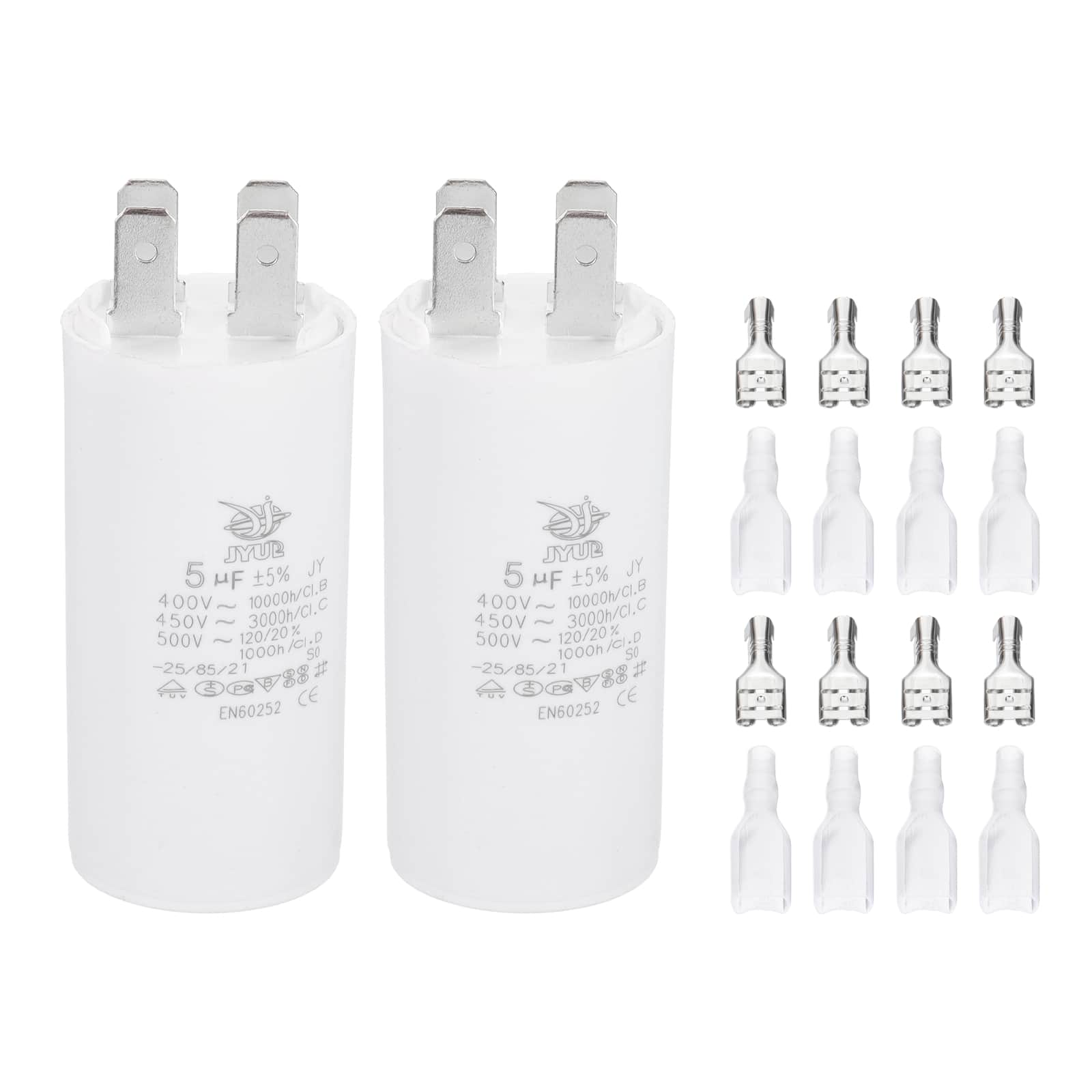 Unique Bargains - 2pcs 5uF CBB60 Run Capacitor, AC 450V 4 Pin Double Insert with Sheath Spring for Motor Start - White price history on PriceWatchPro