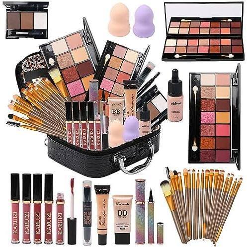 Fabibe - All in One Makeup Kit for Makeup storage bag 2X14 Colors Eyeshadow Palette Liquid Foundation Eyeliner Pencils - Black