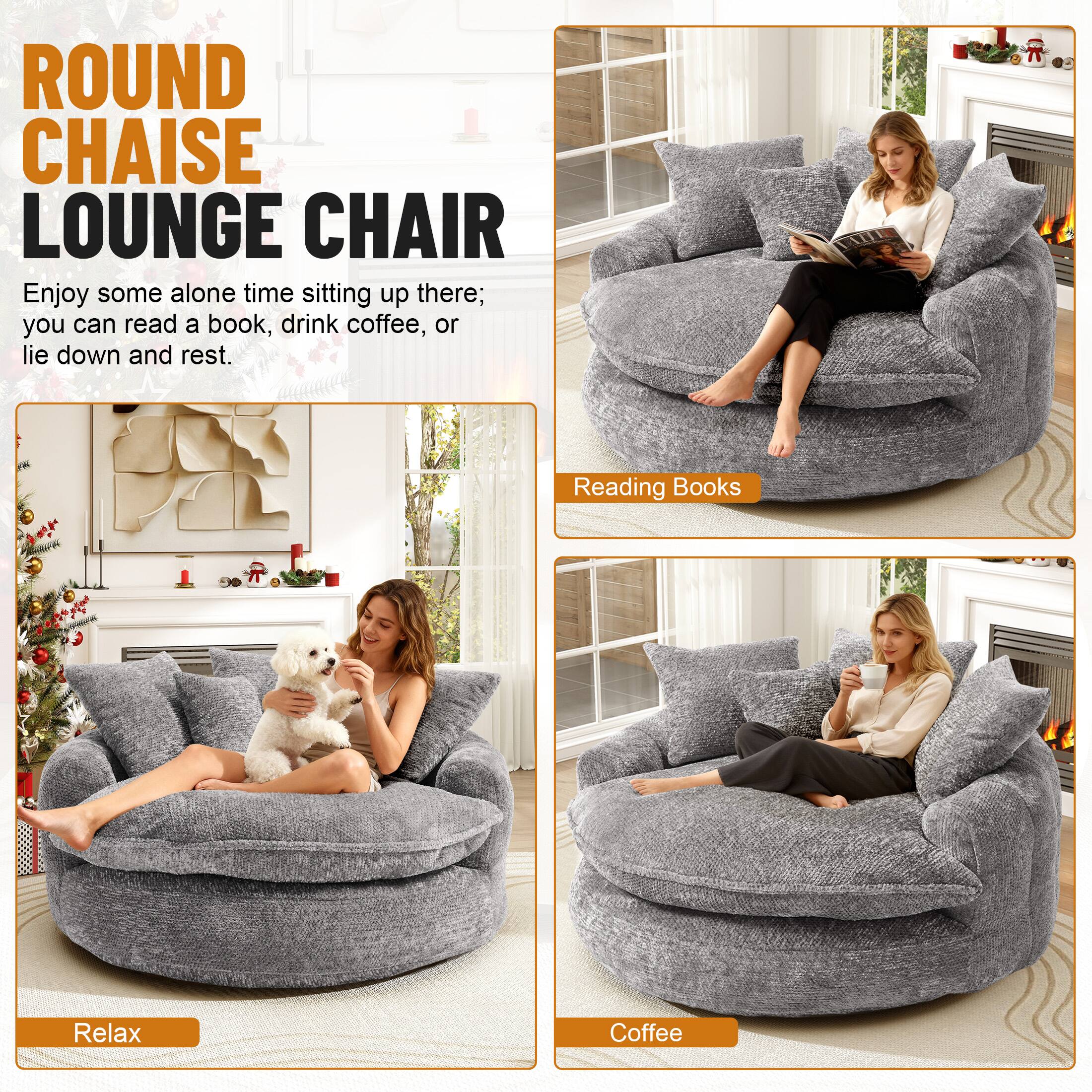 ROUND CHAISE LOUNGE CHAIR

Enjoy some alone time sitting up there; you can read a book, drink coffee, or lie down and rest.

Reading Books

Relax

Coffee
