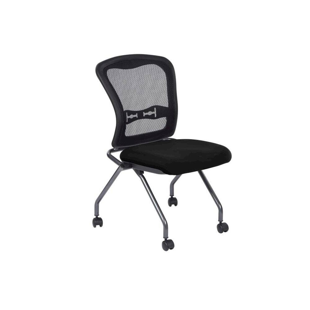 Front. FurniFact - Black Folding Office Chair – Foldable Reception Chair for Conferences - Coal.