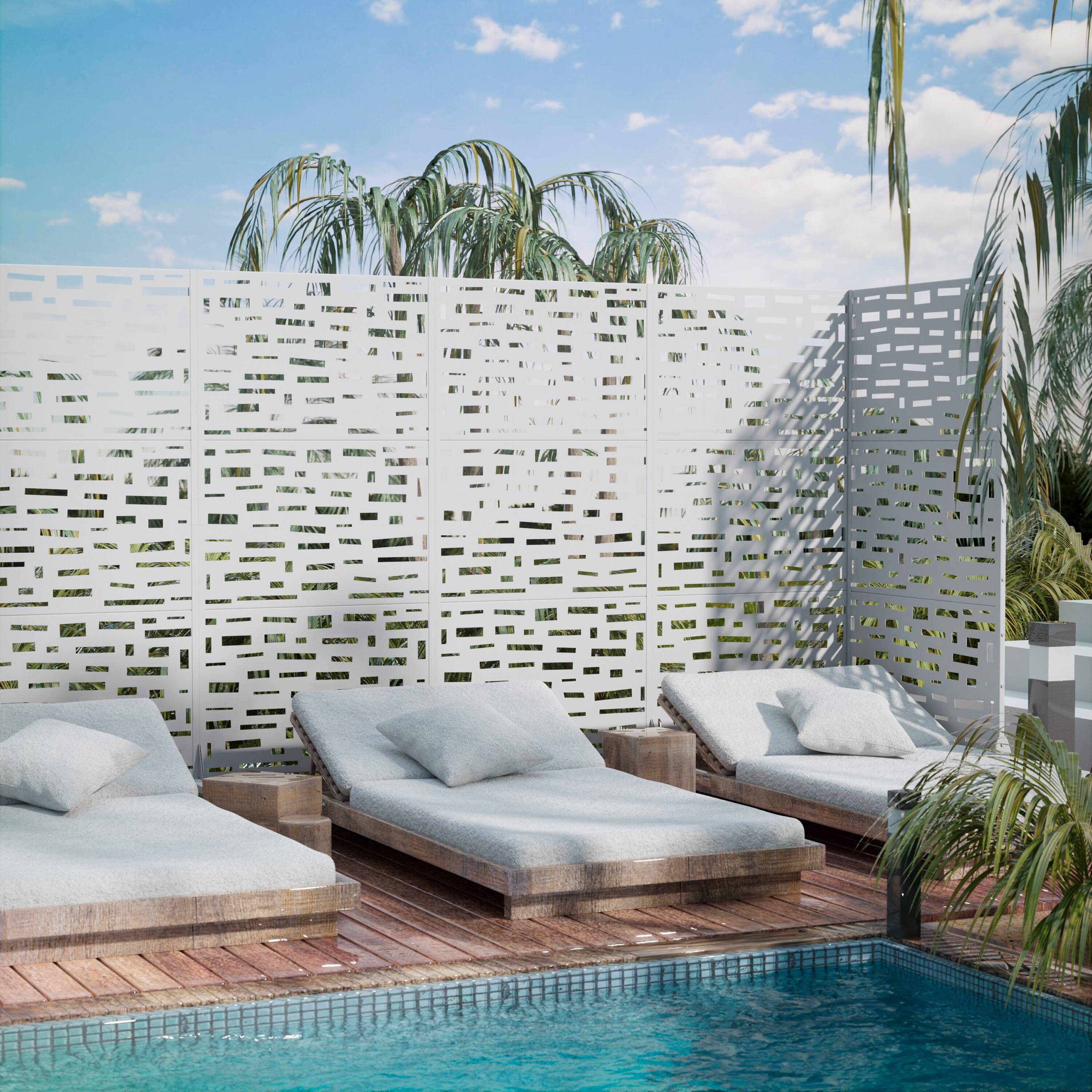 Alt View 3. PexFix - 72 in. x 35 in. Gerald Pattern Metal Outdoor Privacy Screen & Panels, Freestanding Garden Divider Fence - White.