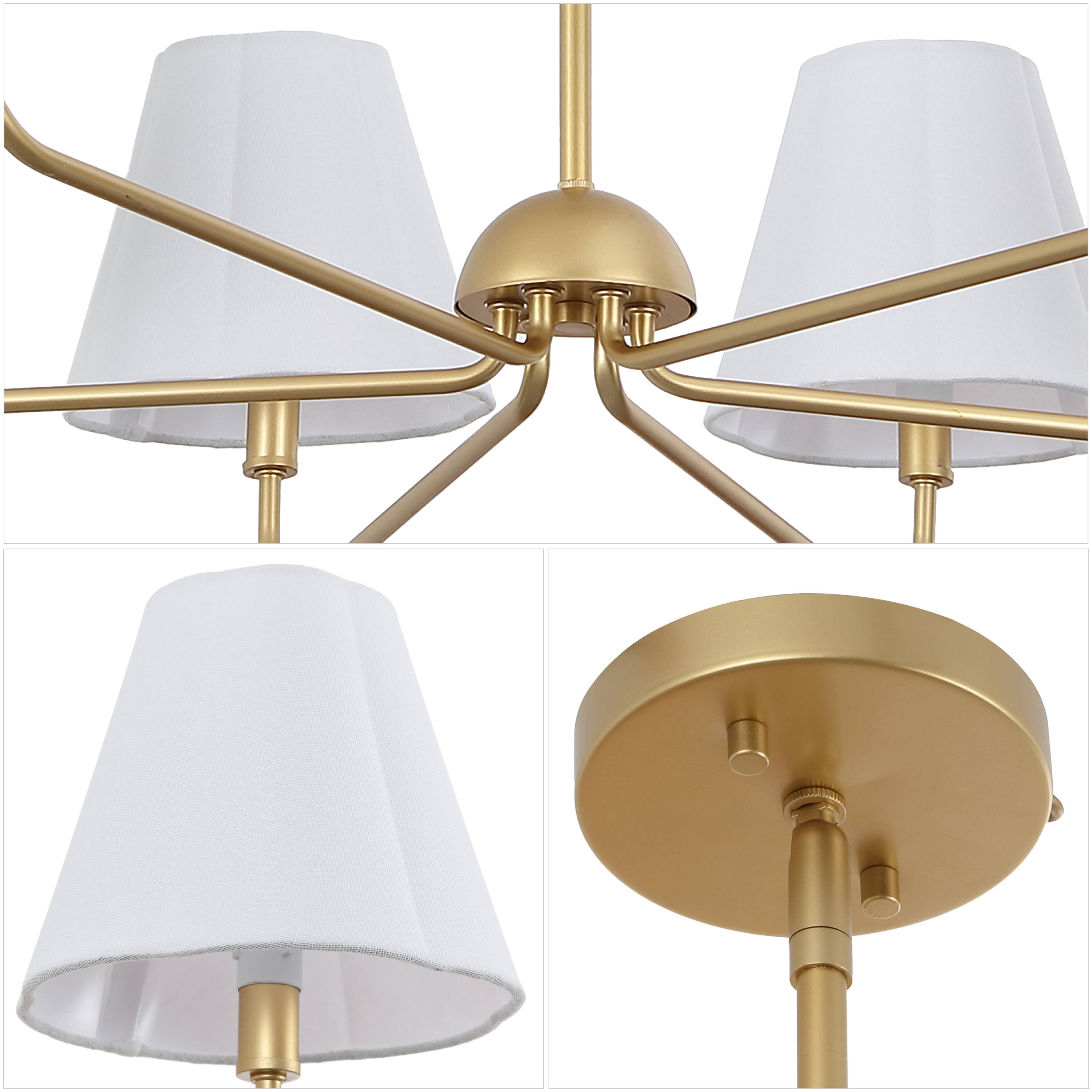 Alt View 4. Jonathan Y - Pauline 38" 6-Light Coastal Contemporary Adjustable Swooping Arm Candle-Style Metal LED Chandelier, White/Gold - Gold Painting/White.