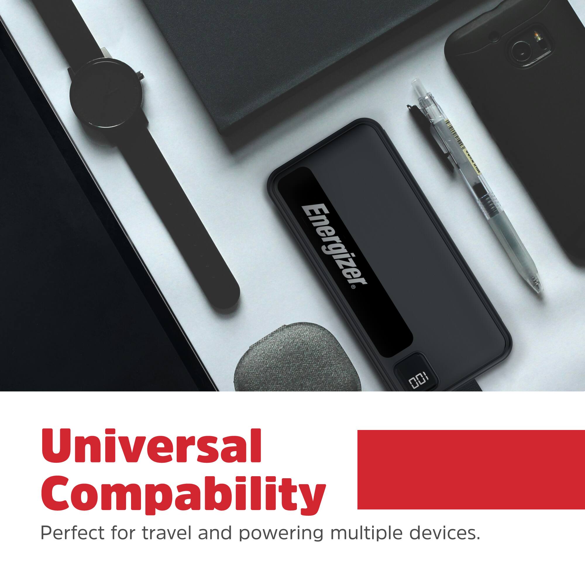 Energizer Universal Compatibility: Perfect for travel and powering multiple devices.