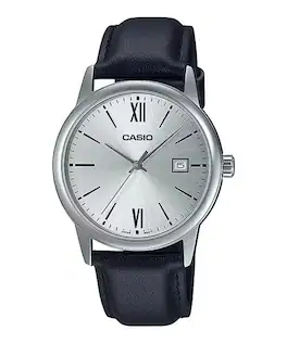 Casio - Men’s Silver Dial Leather Strap Watch - MTP-V002L-7B3UDF - Black