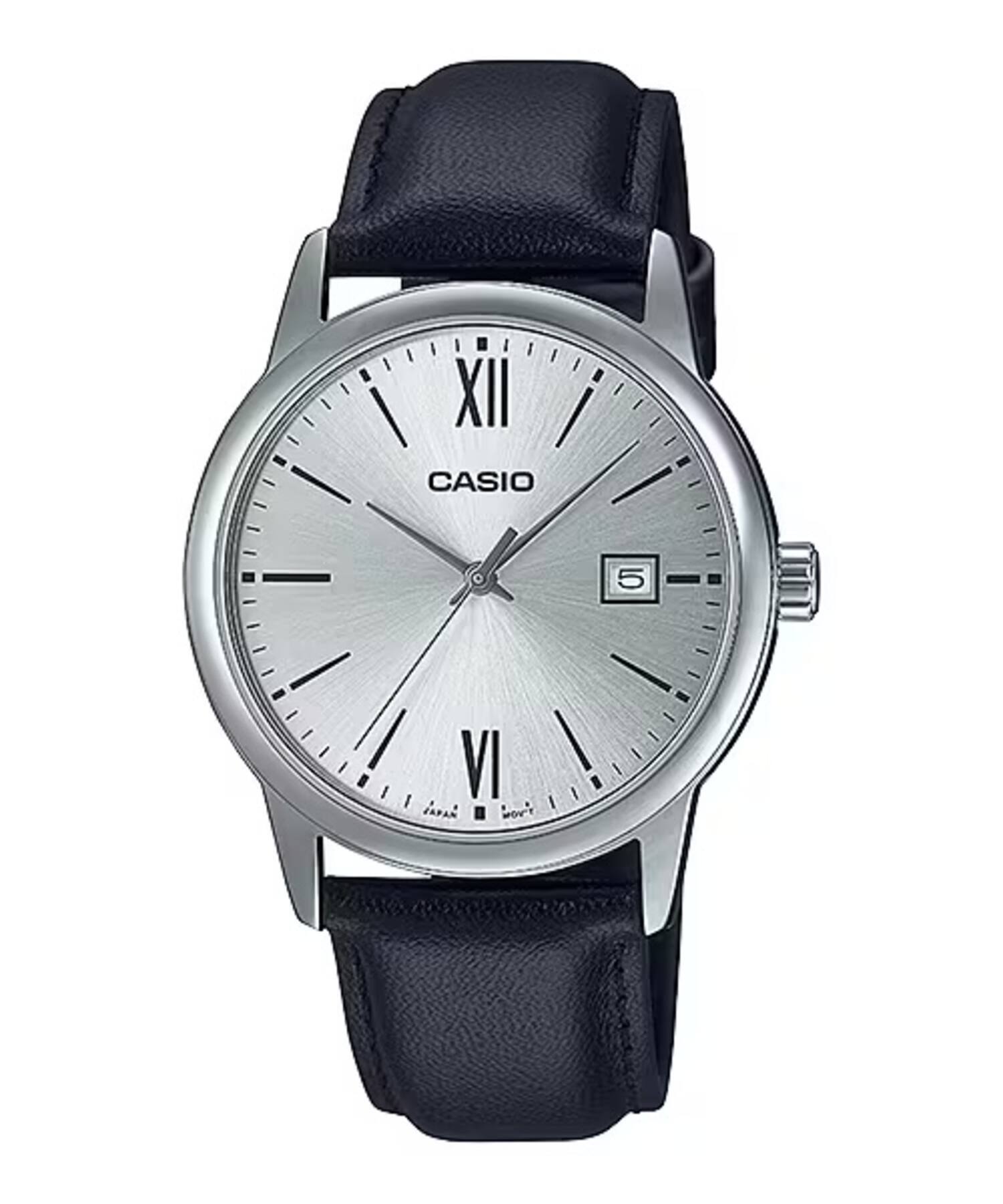 Casio - Men’s Silver Dial Leather Strap Watch - MTP-V002L-7B3UDF - Black