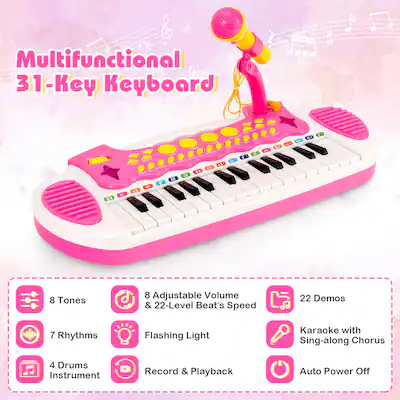 Costway Kinderkeyboard Met 31 Toetsen, Draagbaar Muz Met Meerdere Geluiden En Lichteffecten Verstelbare Microfoon En Kruk Schattig Speelgoedpiano Voor Kinderen Vanaf 3 Jaar Blauw 1166552794 Costway Kinderkeyboard Met 31 Toetsen, Draagbaar Muz Met Meerdere Geluiden En Lichteffecten Verstelbare Microfoon En Kruk Schattig Speelgoedpiano Voor Kinderen Vanaf 3 Jaar Blauw 1166552794