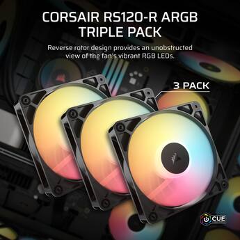 CORSAIR RS120 R ARGB 120mm PWM Reverse Case Fans Triple Pack Black CORSAIR RS120 R ARGB 120mm PWM Reverse Case Fans Triple Pack Black