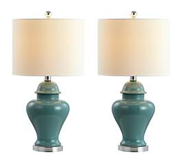 Jonathan Y - Qin 22" Ceramic/Iron Classic Cottage LED Table Lamp, Jade (Set of 2) - Green