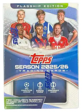 FLAGSHIP EDITION
TOPPS
SEASON 2025/26
TRADING CARDS
UEFA CHAMPIONS LEAGUE
UEFA EUROPA LEAGUE
UEFA CONFERENCE LEAGUE
FIND 1 EXCLUSIVE NUMBERED INFERNO OR HOLO PARALLEL INSIDE
(NO PURCHASE NECESSARY. VISIT TOPPS.COM/NPN FOR DETAILS AND ENTRY.)