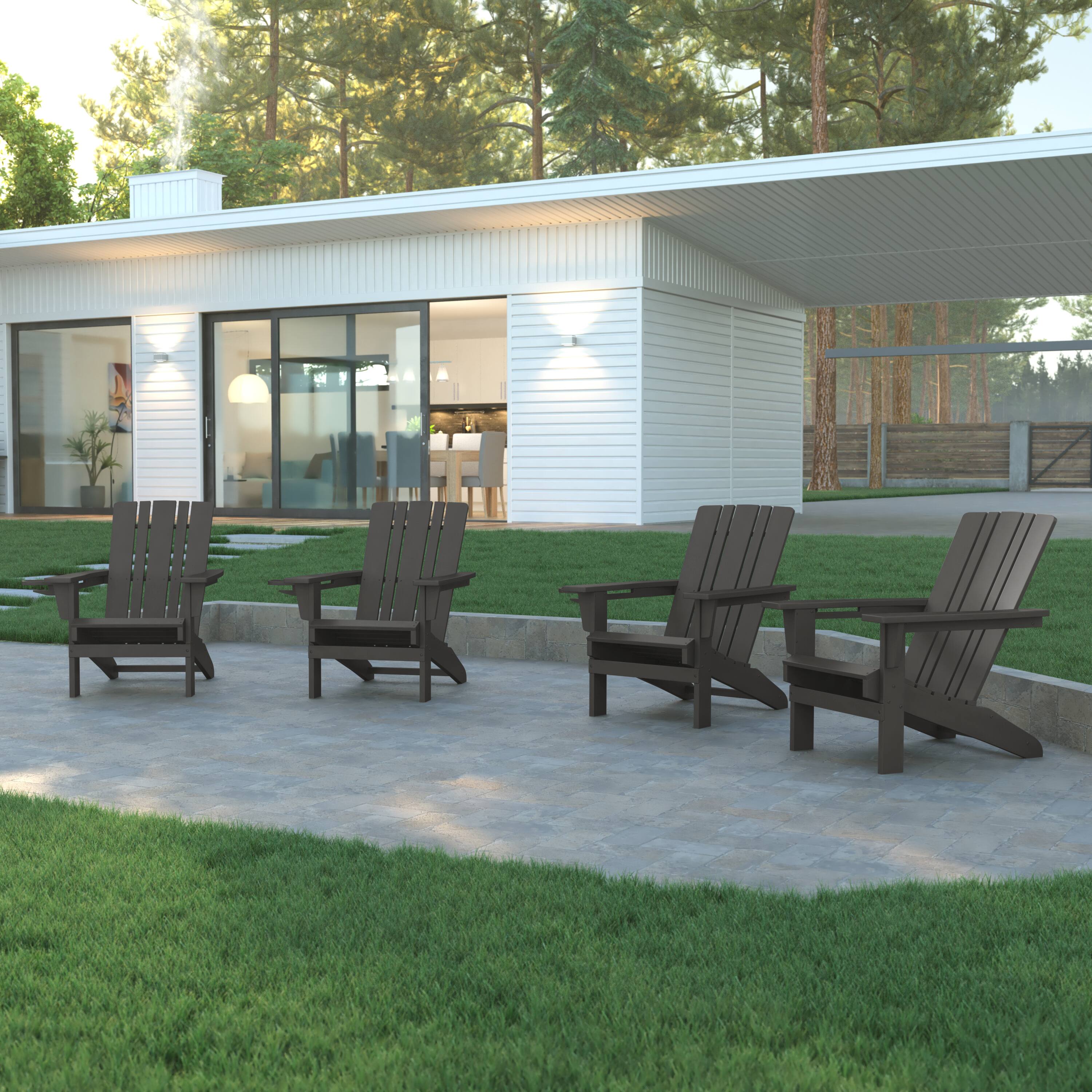 Alt View 2. Emma + Oliver - Haley Set of 4 Adirondack Chairs with Cup Holders, Weather Resistant HDPE Adirondack Chairs - Gray.