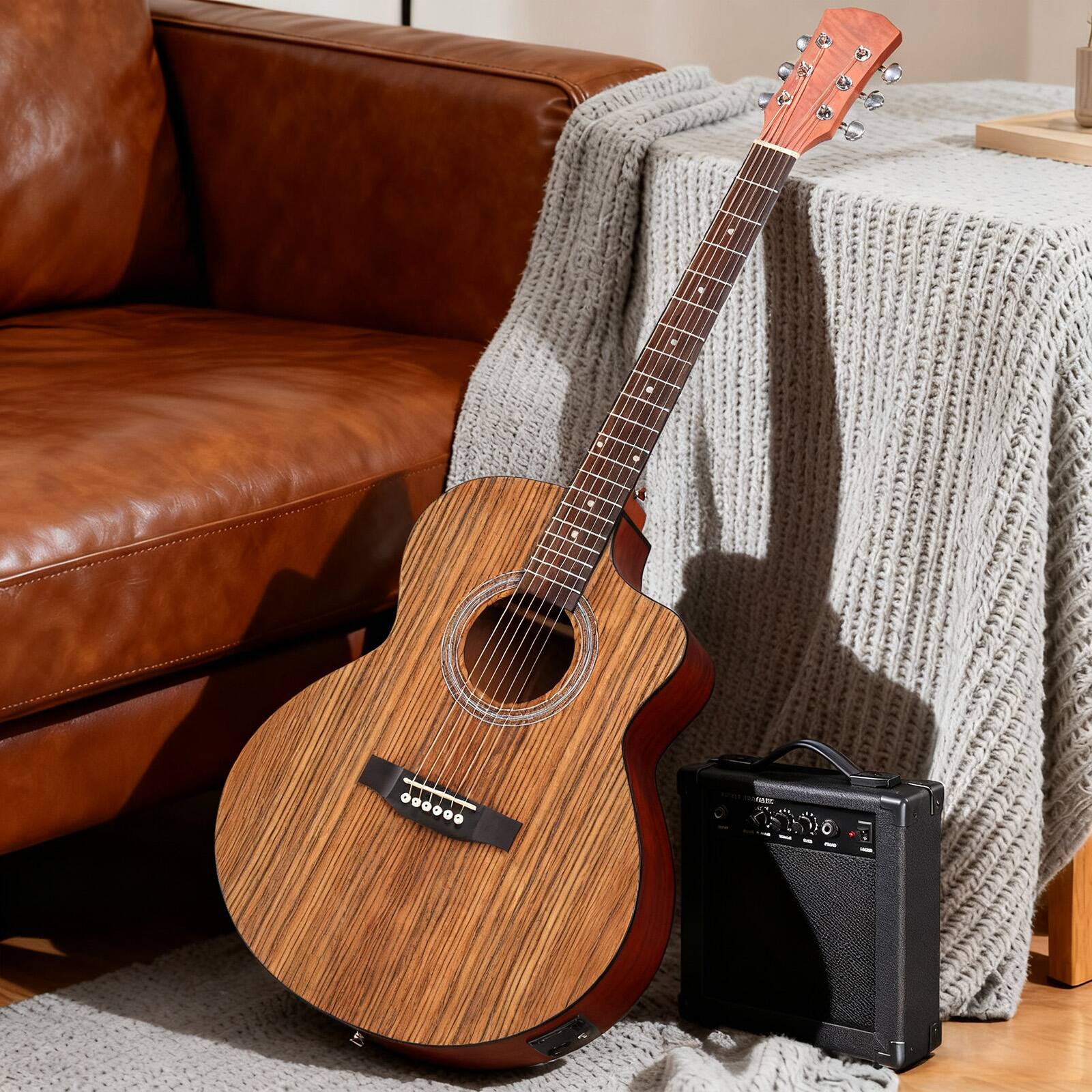 Alt View 2. Winado - Full-Size 41 Inch Acoustic Electric Guitars Kit for Beginner With 15W Amp.