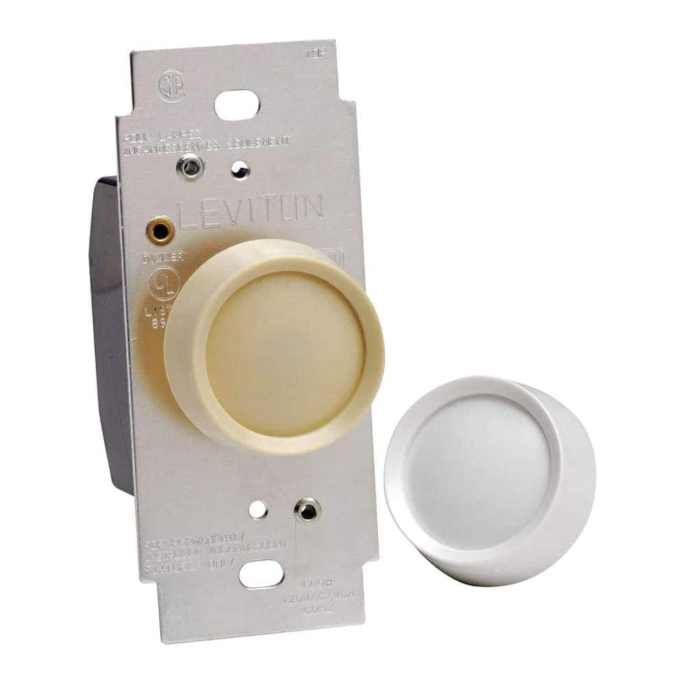 Leviton - R00-RDL06-0TW Rotary 300W Single-Pole Dimmer - White/Light Almond