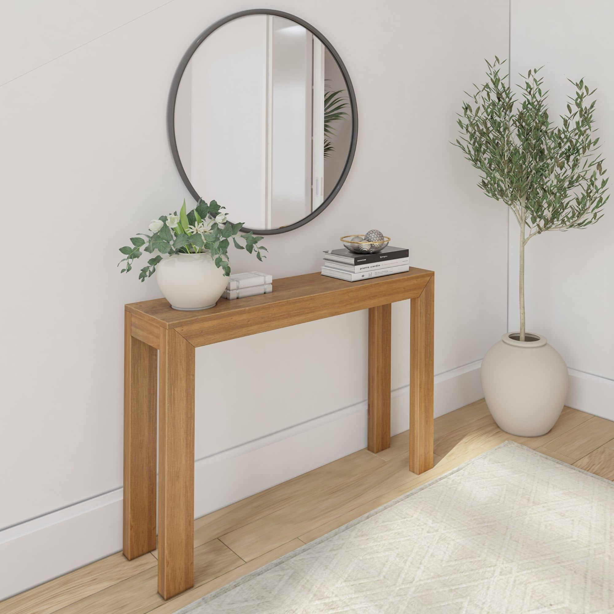Front. Plank+Beam - Modern Console Table - 46 inches, Pecan - Pecan.