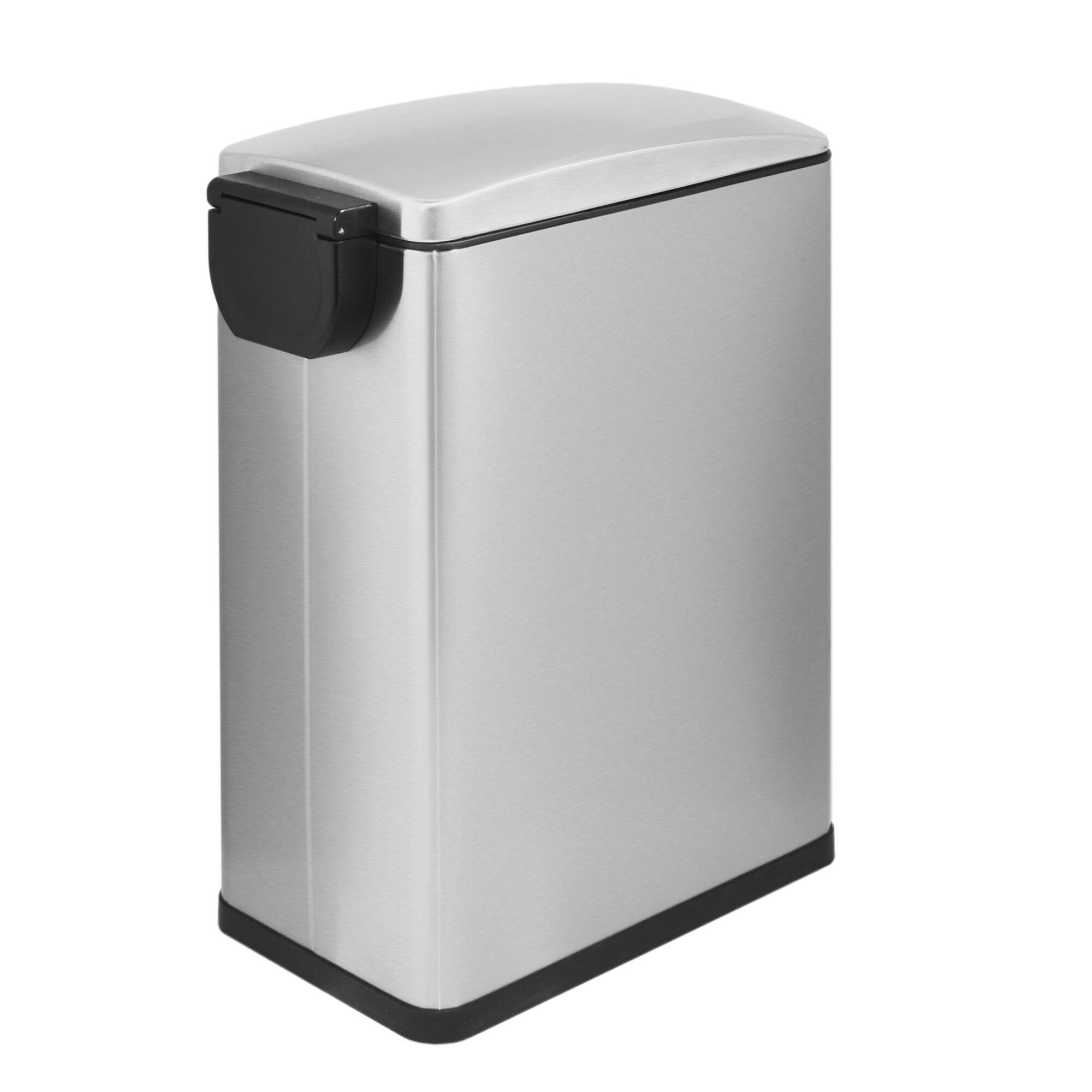 Left. Innovaze - 11.9 Gal./ 45 Liter  Slim Stainless Steel Step-on kitchen Trash Can - Silver.