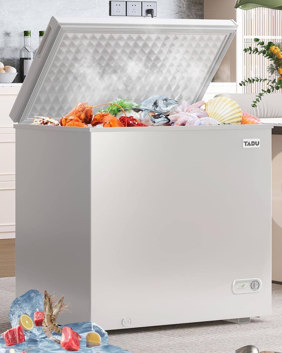 Alt View 1. Circus Cirle - 12.0 cubic feet horizontal deep freezer, with 7-level adjustable thermostat, removable storage basket, white - WHITE.