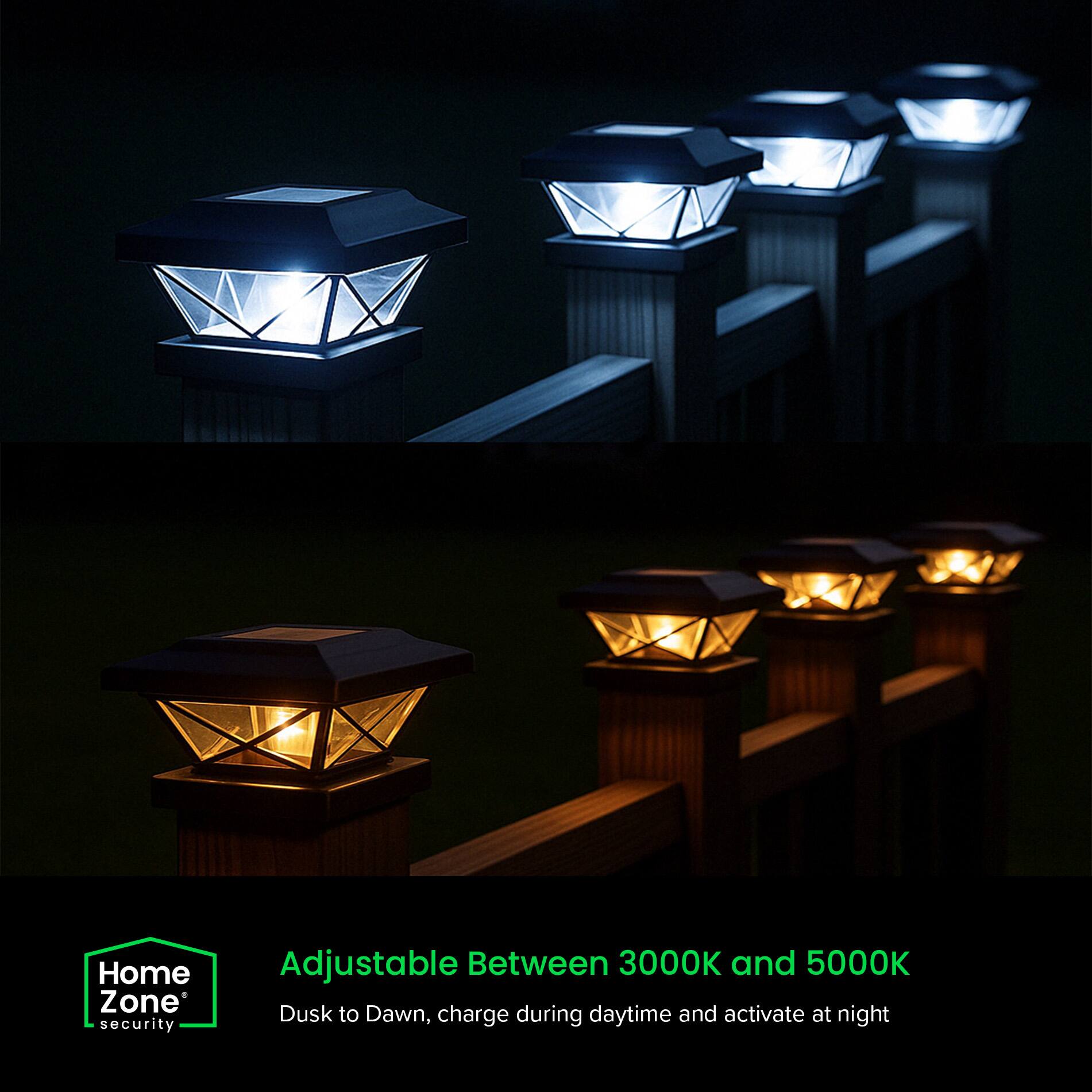 Home Zone security

Adjustable Between 3000K and 5000K

Dusk to Dawn, charge during daytime and activate at night