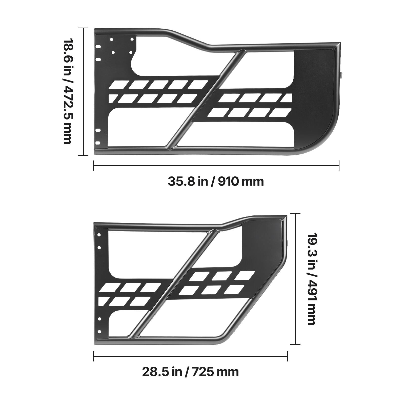 18.6 in/ 18.6in/472.5mm  
35.8 in/ 910 mm  
19.3 in/ 491 mm  
28.5 in/ 725 mm