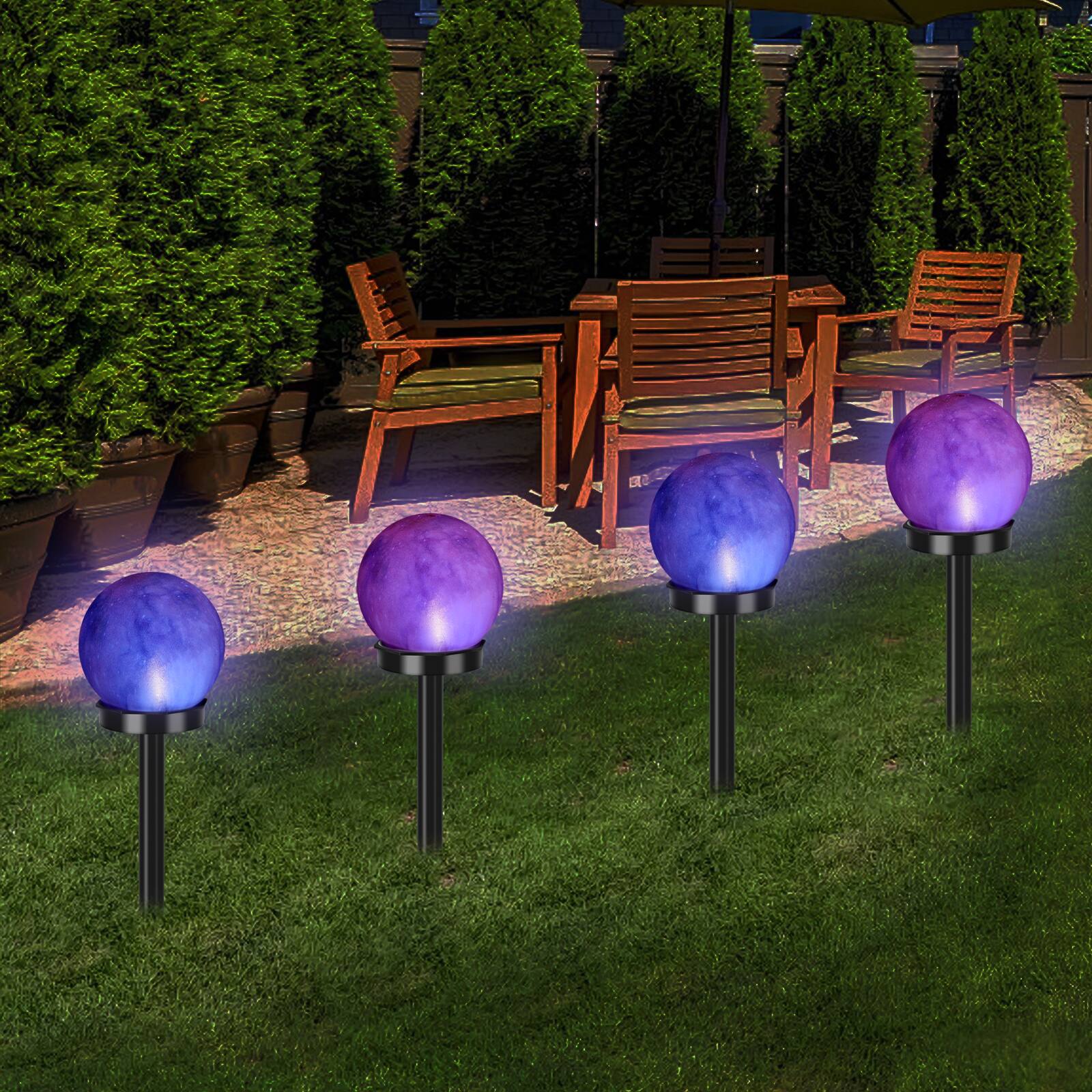 Left. Oumilen - 4-Pack Solar Colorful Globe Stake Lights 3.94In LED Outdoor Garden Ball Lights.