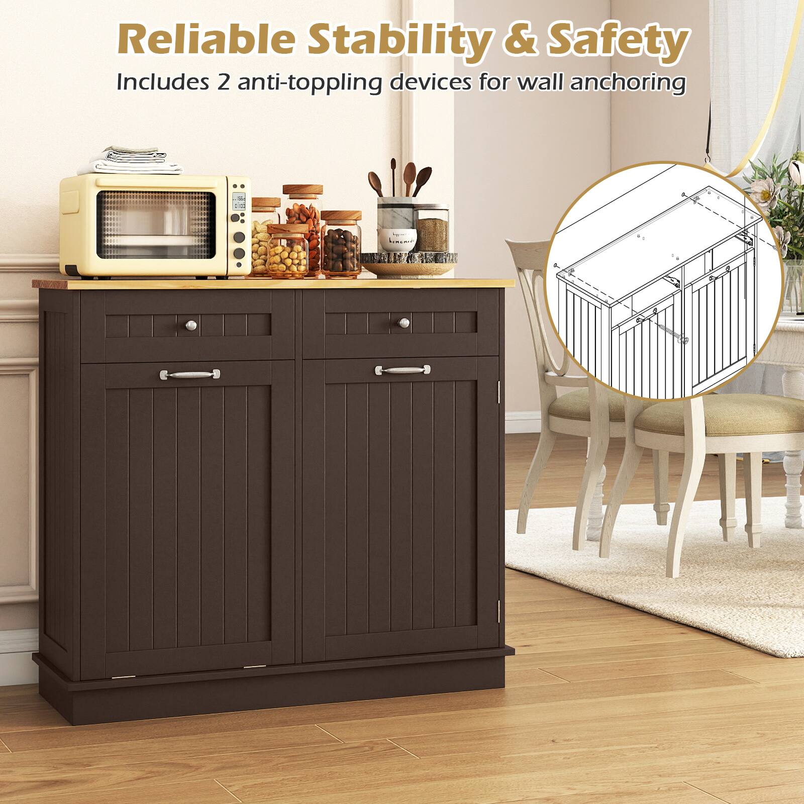 Reliable Stability & Safety  
Includes 2 anti-toppling devices for wall anchoring