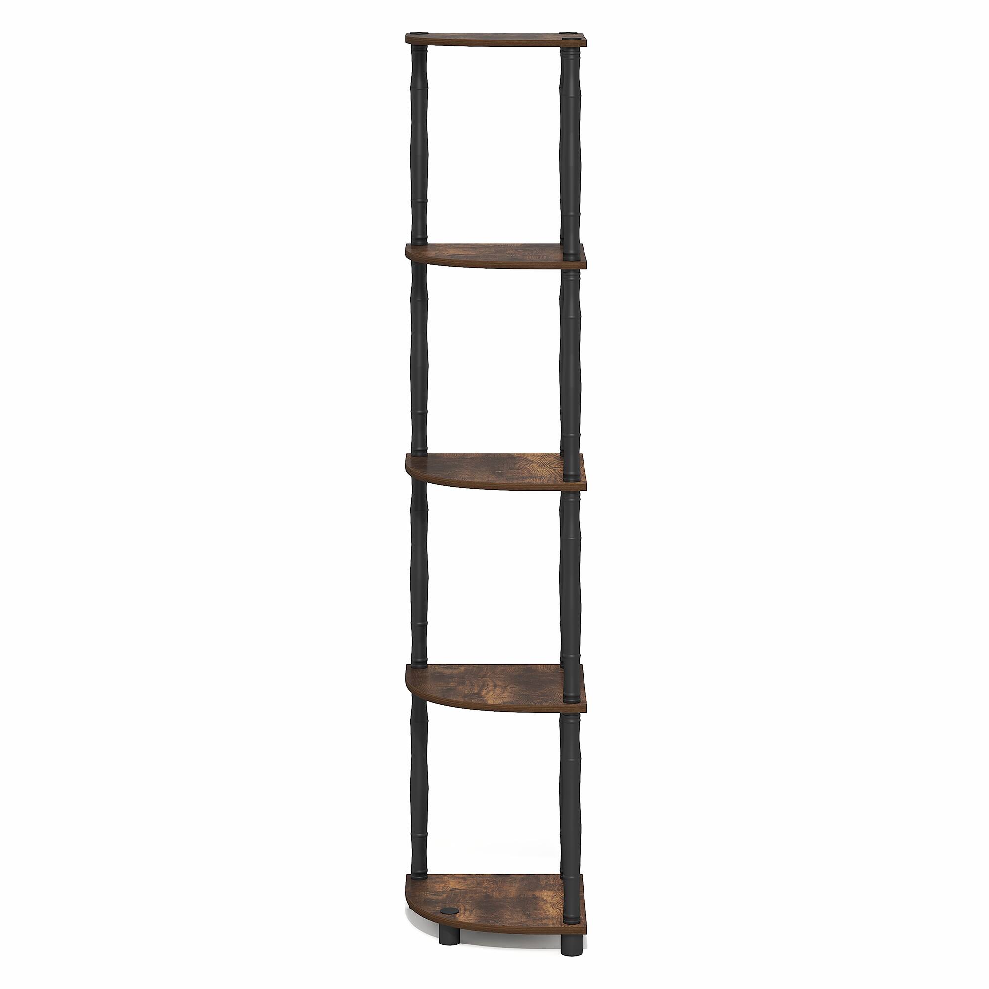 Alt View 6. Furinno - TURN-N-TUBE Storage Shelves, 5-Tier Corner Book Shelf, Standing Corner Shelf, Toolless Open Shelves, Classic Tubes - Amber Pine/Black.
