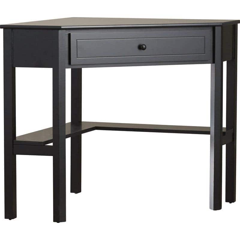 SlickBlue - Compact Corner Computer Desk with Shelving and Keyboard Tray for Organization - Black