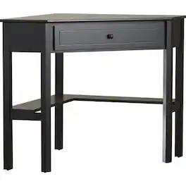 SlickBlue - Compact Corner Computer Desk with Shelving and Keyboard Tray for Organization - Black