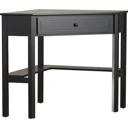 Front. SlickBlue - Compact Corner Computer Desk with Shelving and Keyboard Tray for Organization - Black.