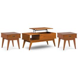 Simpli Home - Draper 48 inch Coffee Table with 22 inch End Tables (Set of 3) - Teak Brown