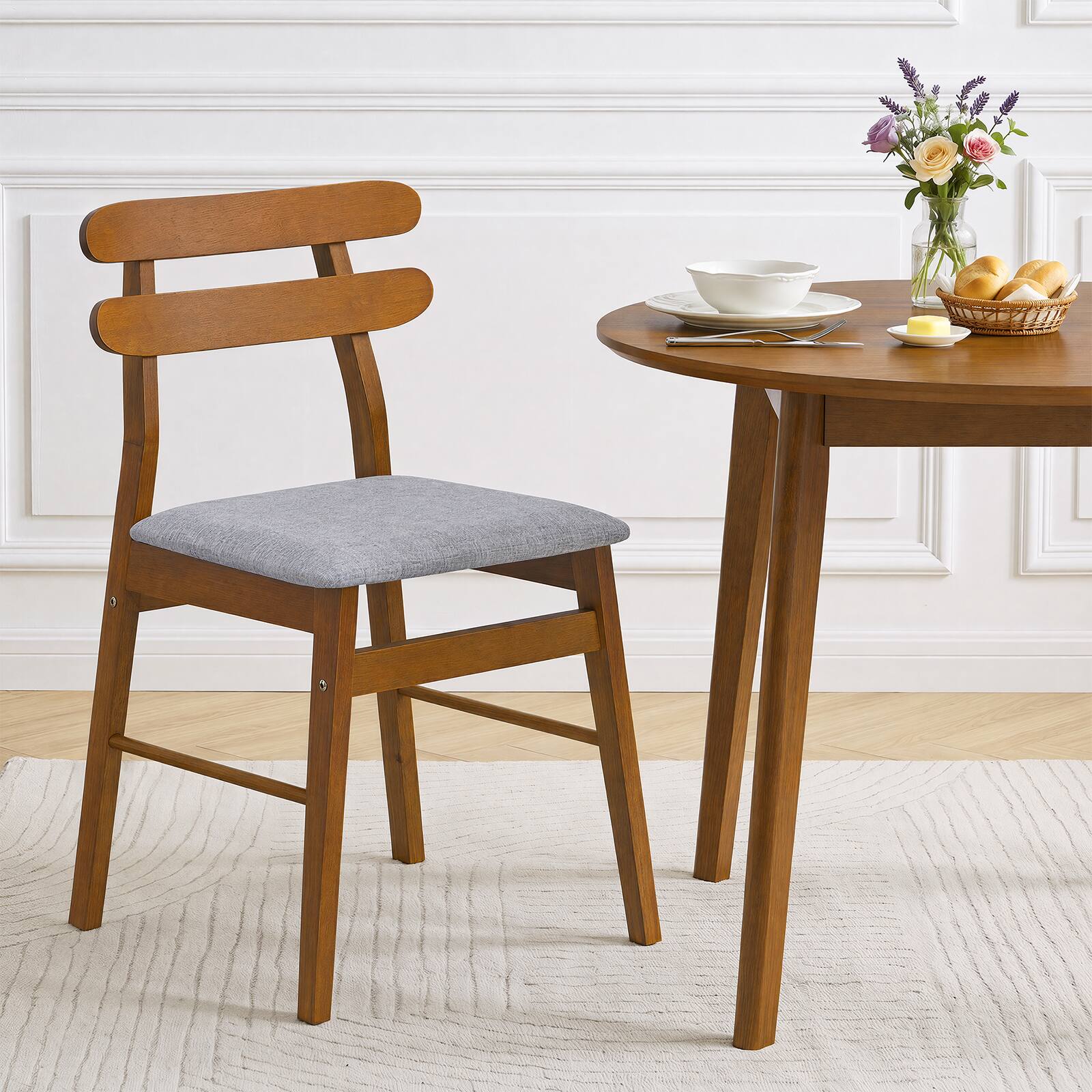 Alt View 1. Costway - Costway Upholstered Dining Chairs Set of 2, Dining Chairs with Padded Seat, High Back - Walnut and Gray.