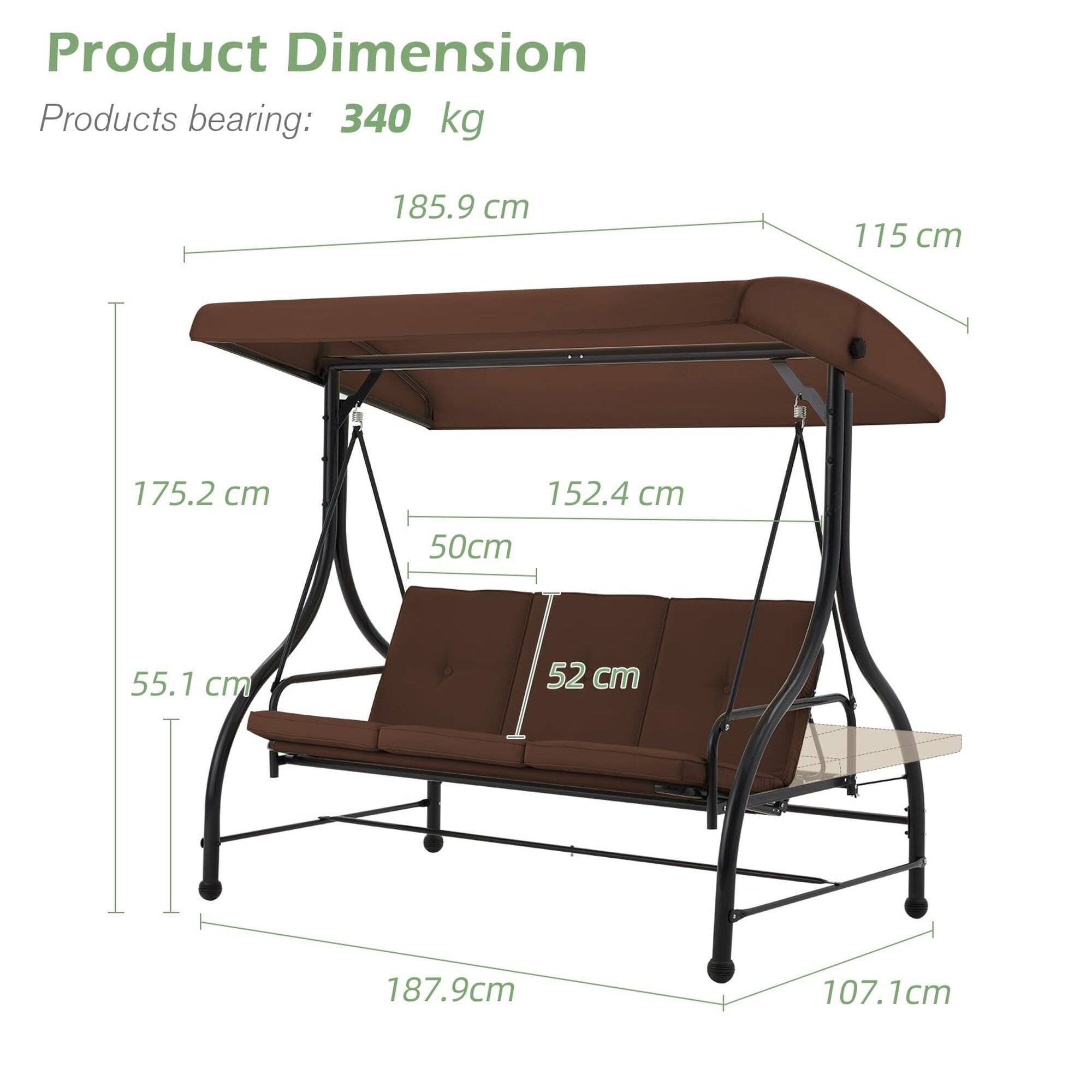 Product Dimension  
Products bearing: 340 kg  
185.9 cm  
115 cm  
175.2 cm  
152.4 cm  
50 cm  
55.1 cm  
52 cm  
187.9 cm  
107.1 cm