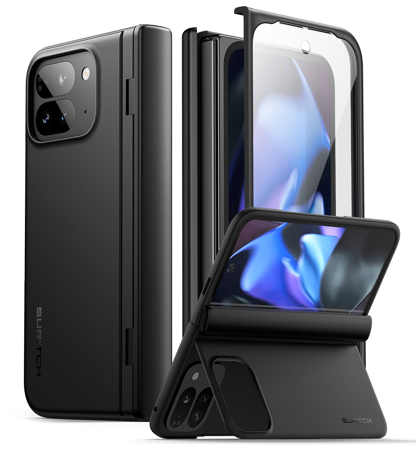 SURITCH - Phone Case for Google Pixel 9 Pro Fold with Built-in Kickstand, Screen Protector, Hinge Protection - Black price history on PriceWatchPro