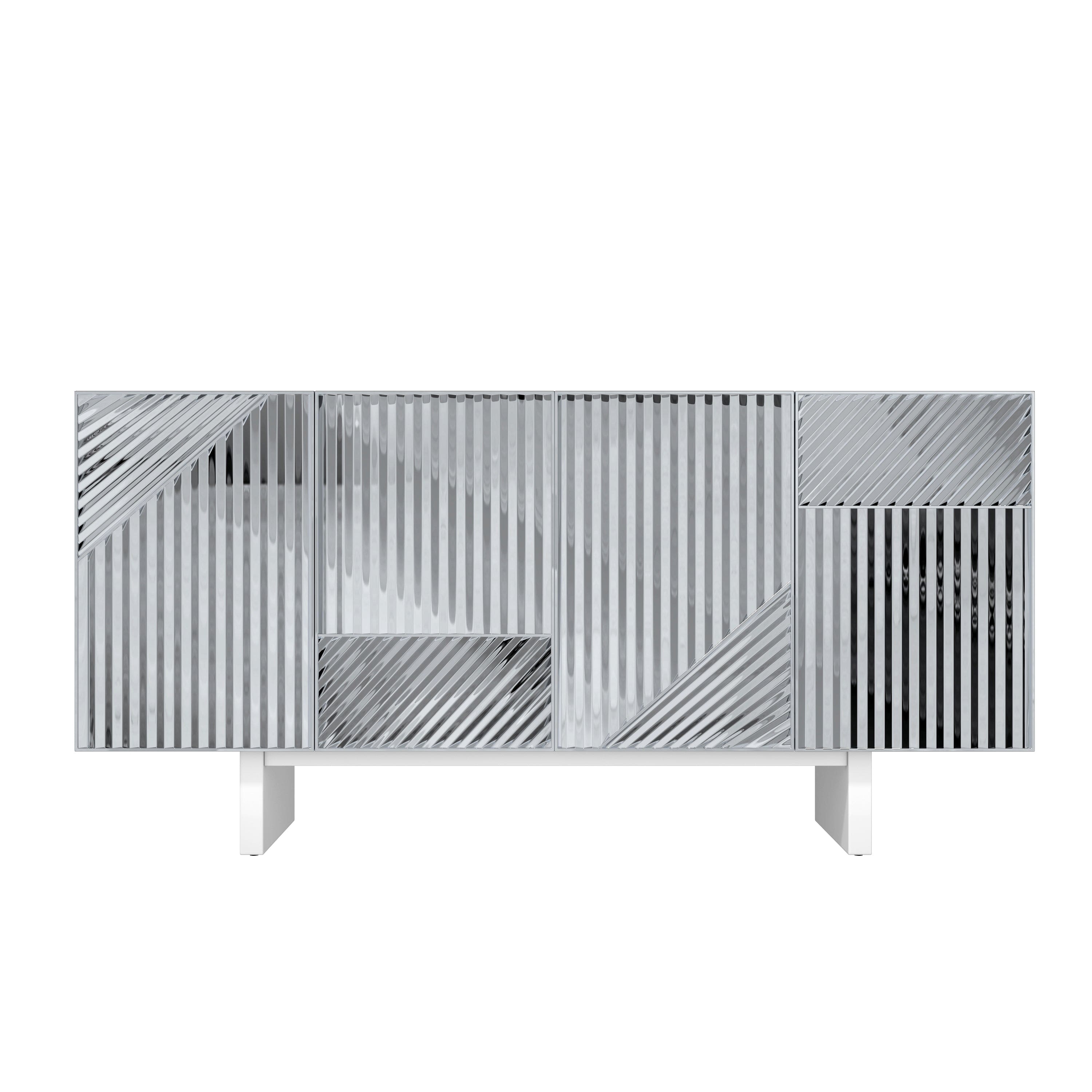 Boyel Living - 62.91 in W Modern Stainless Steel Buffet Sideboard with 4 Door Storage Cabinet - Silver