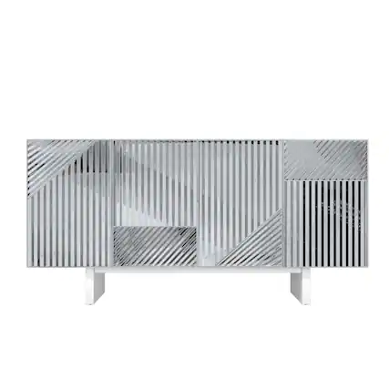 Front. Boyel Living - 62.91 in W Modern Stainless Steel Buffet Sideboard with 4 Door Storage Cabinet Silver - Silver.