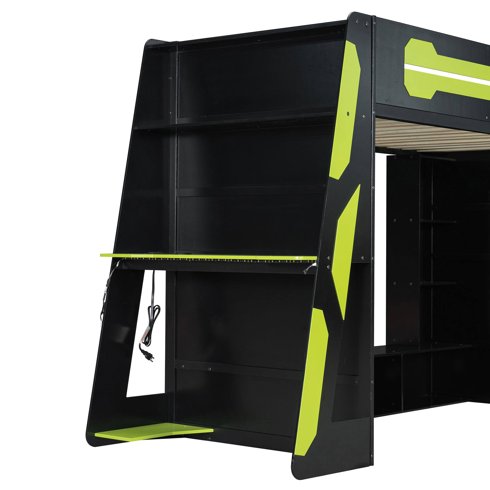 Alt View 8. Anysun - Twin Size Wood Loft Bed with Desk, Multi-storage Shelves and RGB Light - Green.