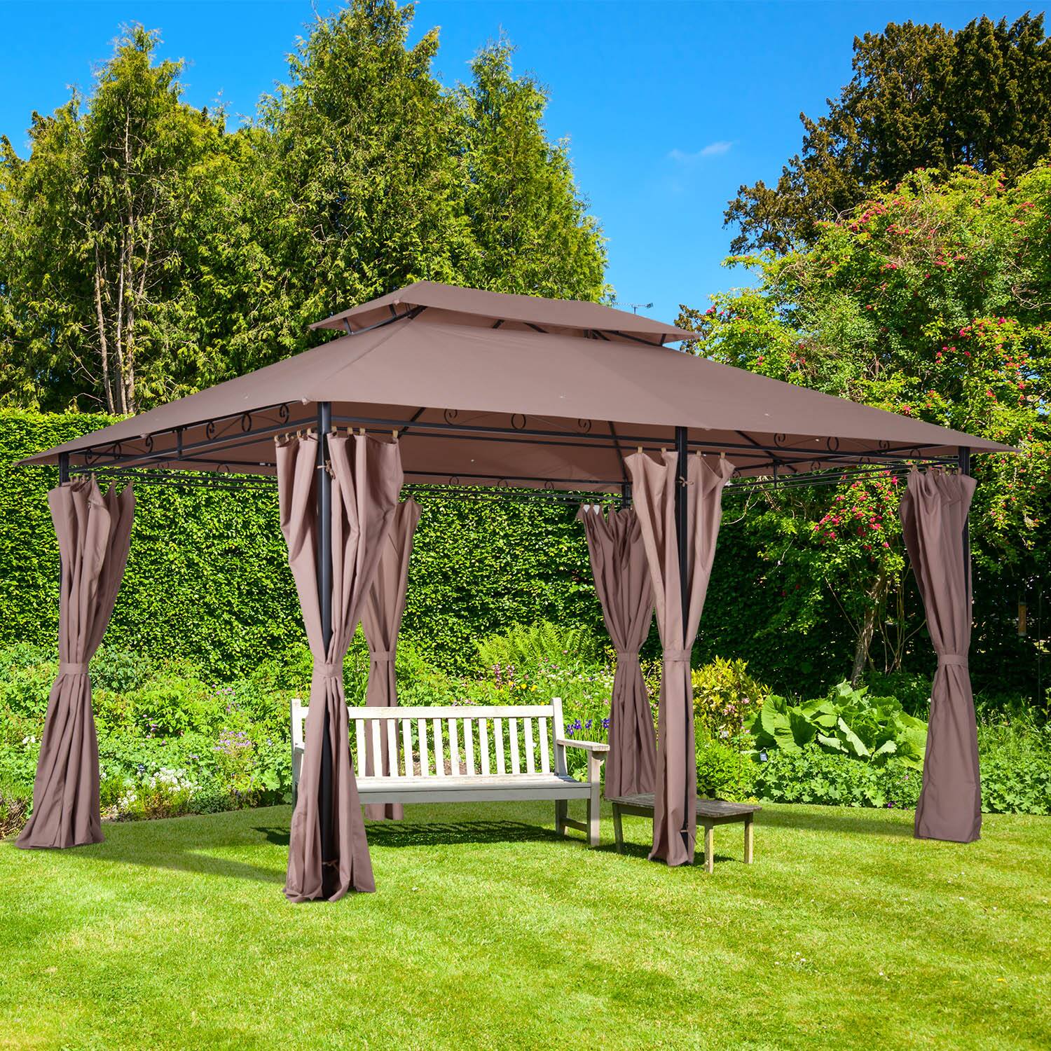 Alt View 1. Ecooso - 10' x 13' Patio Gazebo, Outdoor Gazebo Canopy Shelter with Curtains, Vented Roof, Steel Frame for Garden, Lawn, Deck - khaki.