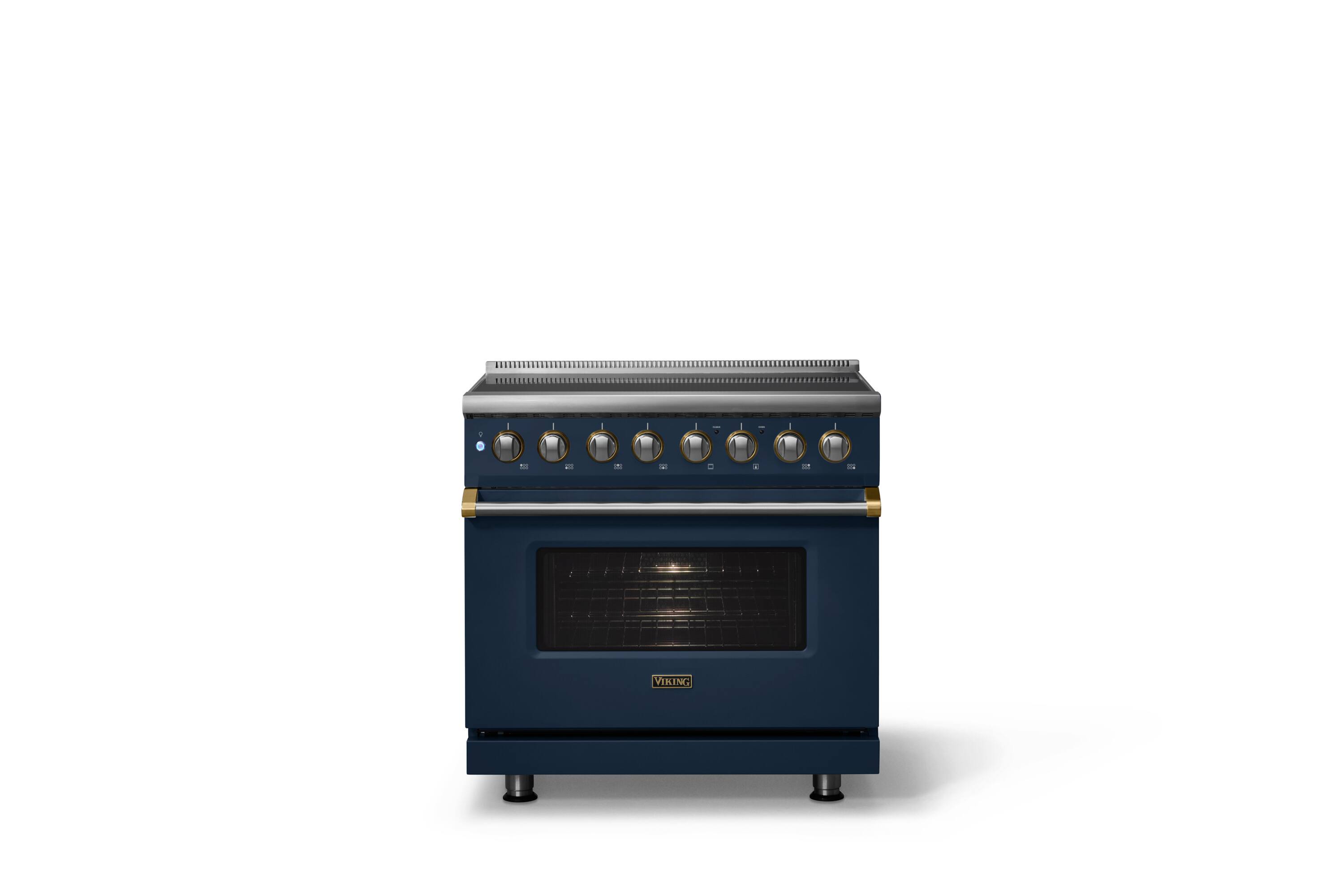 Alt View 1. Viking - 36 in. Wide 6 Elements Pro 5 Series 5.6 Cu.Ft. Freestanding Induction Convection Range  with Brushed Brass Trim - Slate Blue.