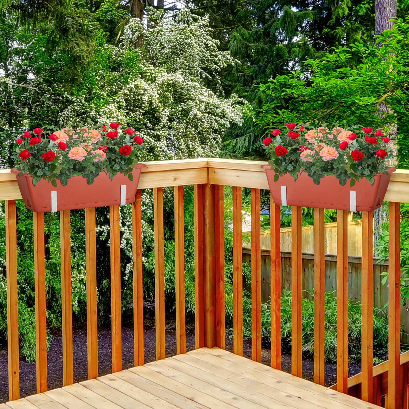 Alt View 2. Oumilen - 6PCS Adjustable Railing Planter Box Set, Terracotta with White Brackets.