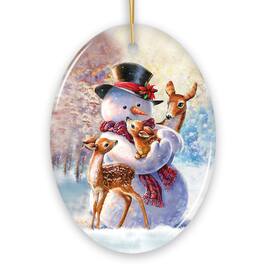 OrnamentallyYou - Charming Delicate Snowman and Fawns Christmas Ornament Winter Deer Love Scene - Multi-colored