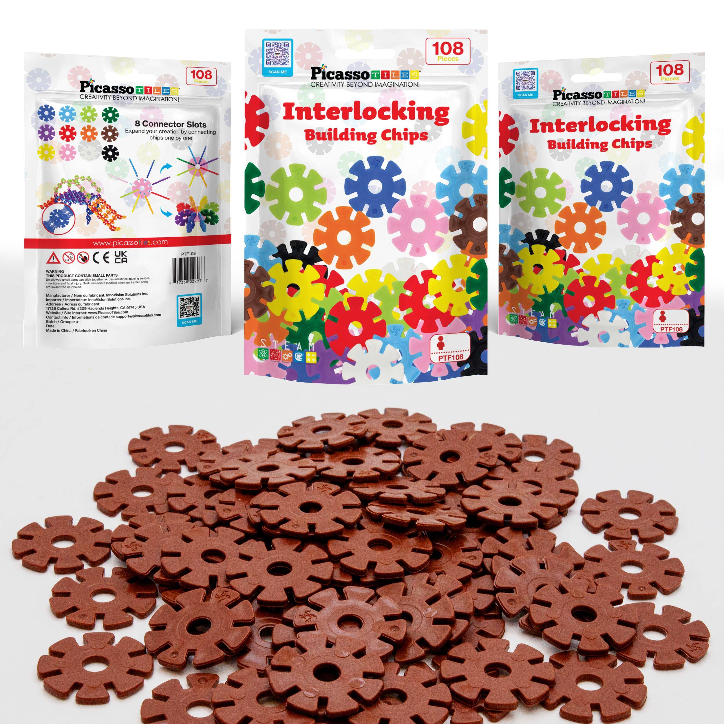 108 | Picasso  
CREATIVITY BEYOND IMAGINATION  
8 Connector Slots  
Expand your creation by connecting chips one by one  

Interlocking Building Chips  
www.picasso161.com  
UK  

108 Pieces  
Interlocking Building Chips  

Picasso  
CREATIVITY BEYOND IMAGINATION  
8 Connector Slots  
Expand your creation by connecting chips one by one  

Interlocking Building Chips  
www.picasso161.com  
UK  

108 Pieces  
Interlocking Building Chips  

Picasso  
CREATIVITY BEYOND IMAGINATION  
8 Connector Slots  
Expand your creation by connecting chips one by one  

Interlocking Building Chips  
www.picasso161.com  
UK  

108 Pieces  
Interlocking Building Chips  

PPT108