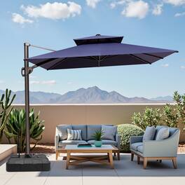 Crestlive Products - 11-ft Aluminum Slide-tilt Cantilever Patio Umbrella with Base - Navy blue