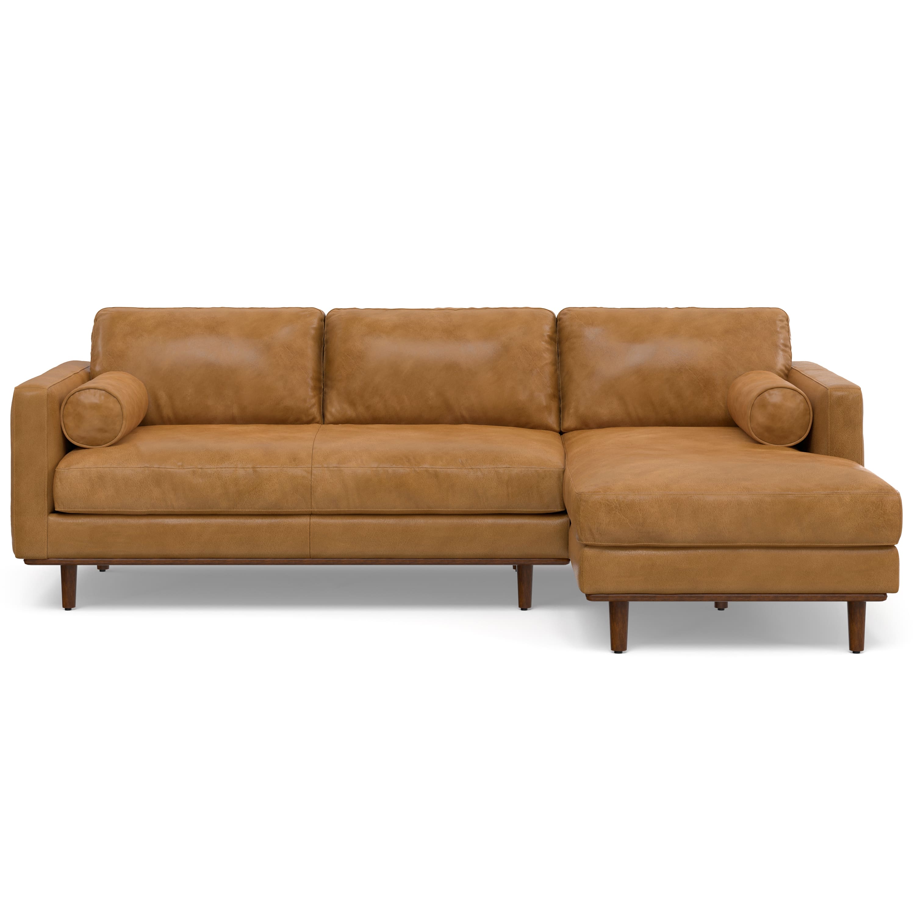 Simpli Home - Morrison Mid Century Right Sectional 102 inch Wide Sofa Sectional in Sienna Genuine Leather - Sienna
