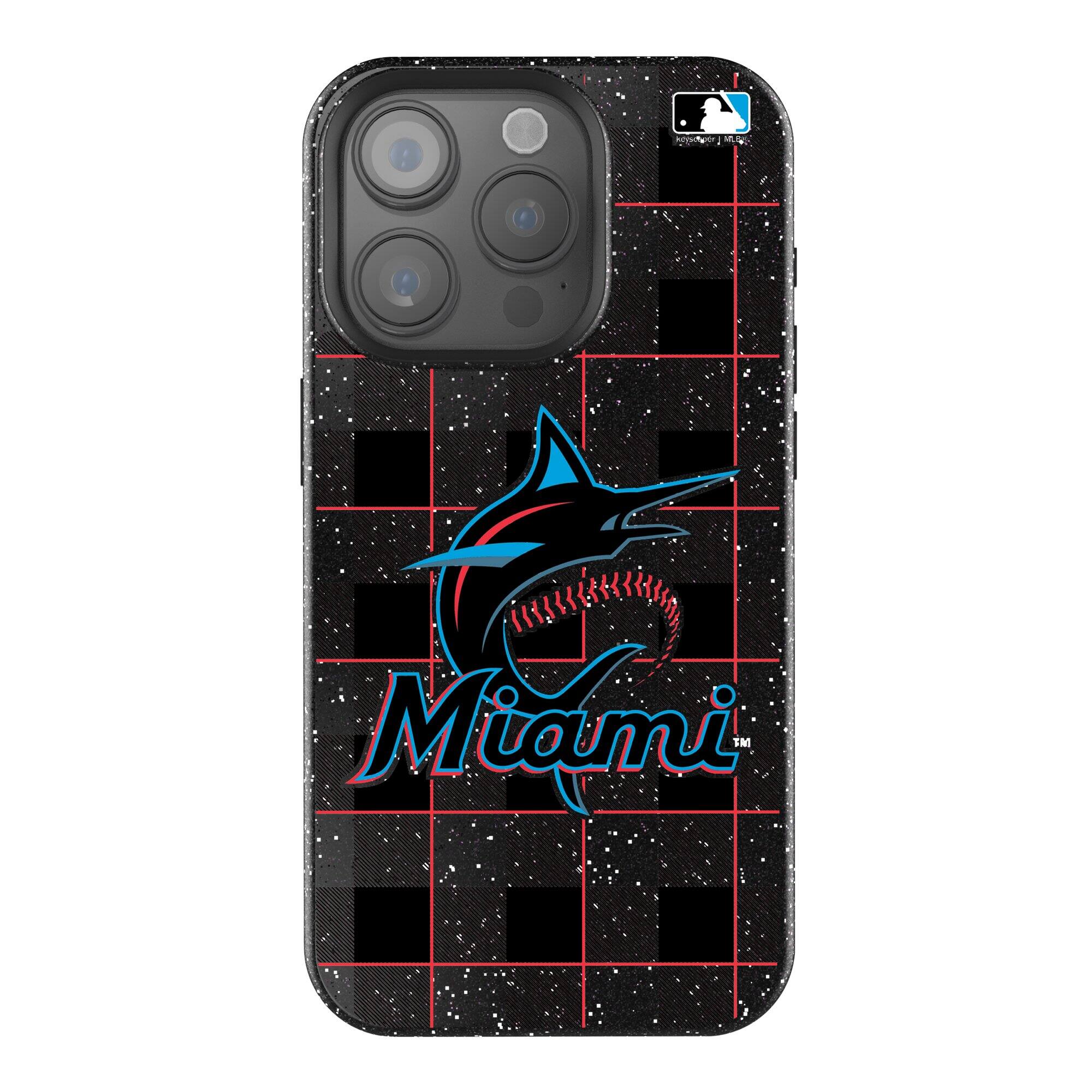 Front. Keyscaper - Miami Marlins Plaid Bling iPhone Case - 14 - Black.