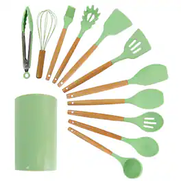 MegaChef - Silicone and Wood Cooking Utensils, Set of 12 - Mint Green