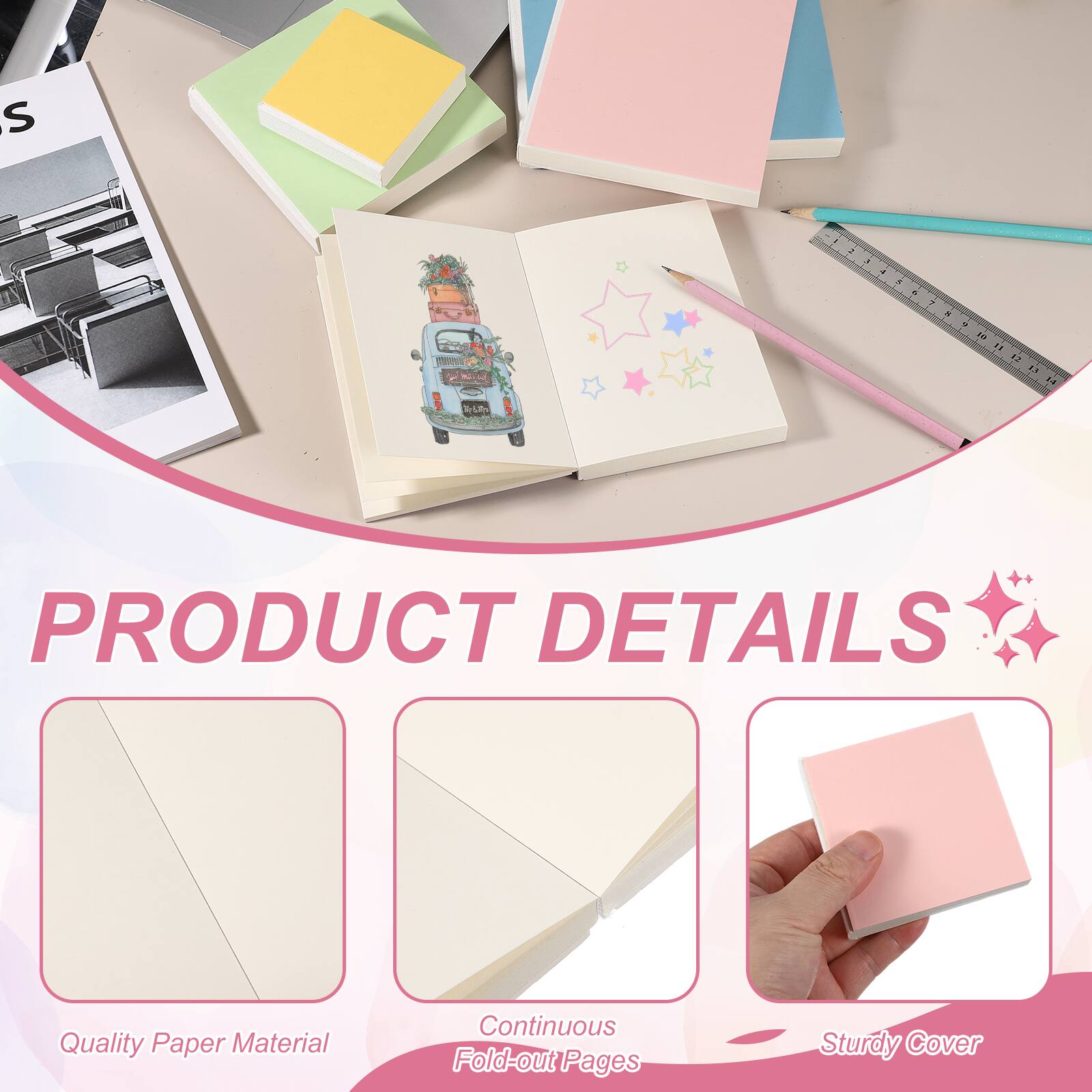PRODUCT DETAILS

- Quality Paper Material
- Continuous Fold-out Pages
- Sturdy Cover