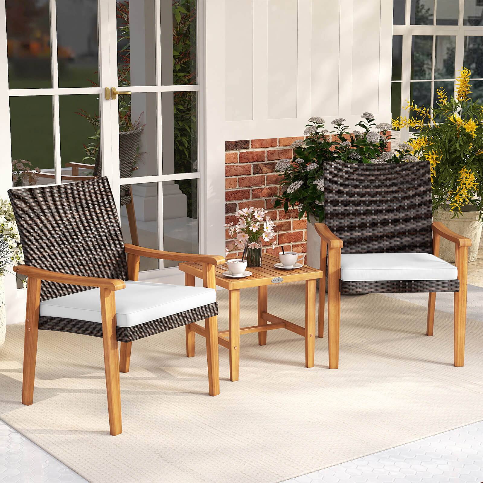 Alt View 1. Costway - Costway 3 PCS Patio PE Wicker Furniture Set with Coffee Table and Cushions for Front Porch - Off White.