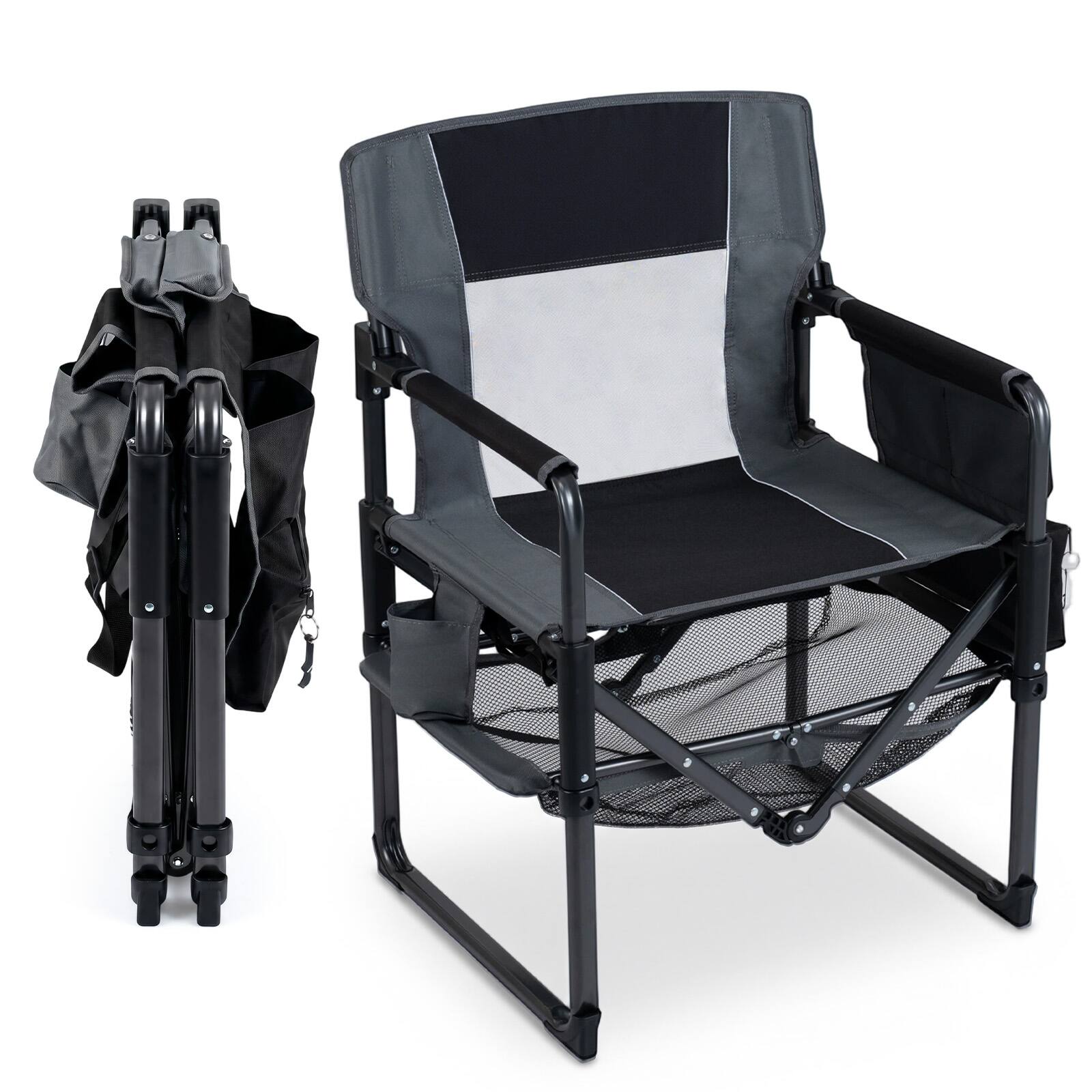 Alt View 9. Gymax - Gymax Outdoor Camping Chair for Adults Heavy Duty Lawn Chair w/Cup Holder&Side Pocket Black & Gray - Black.