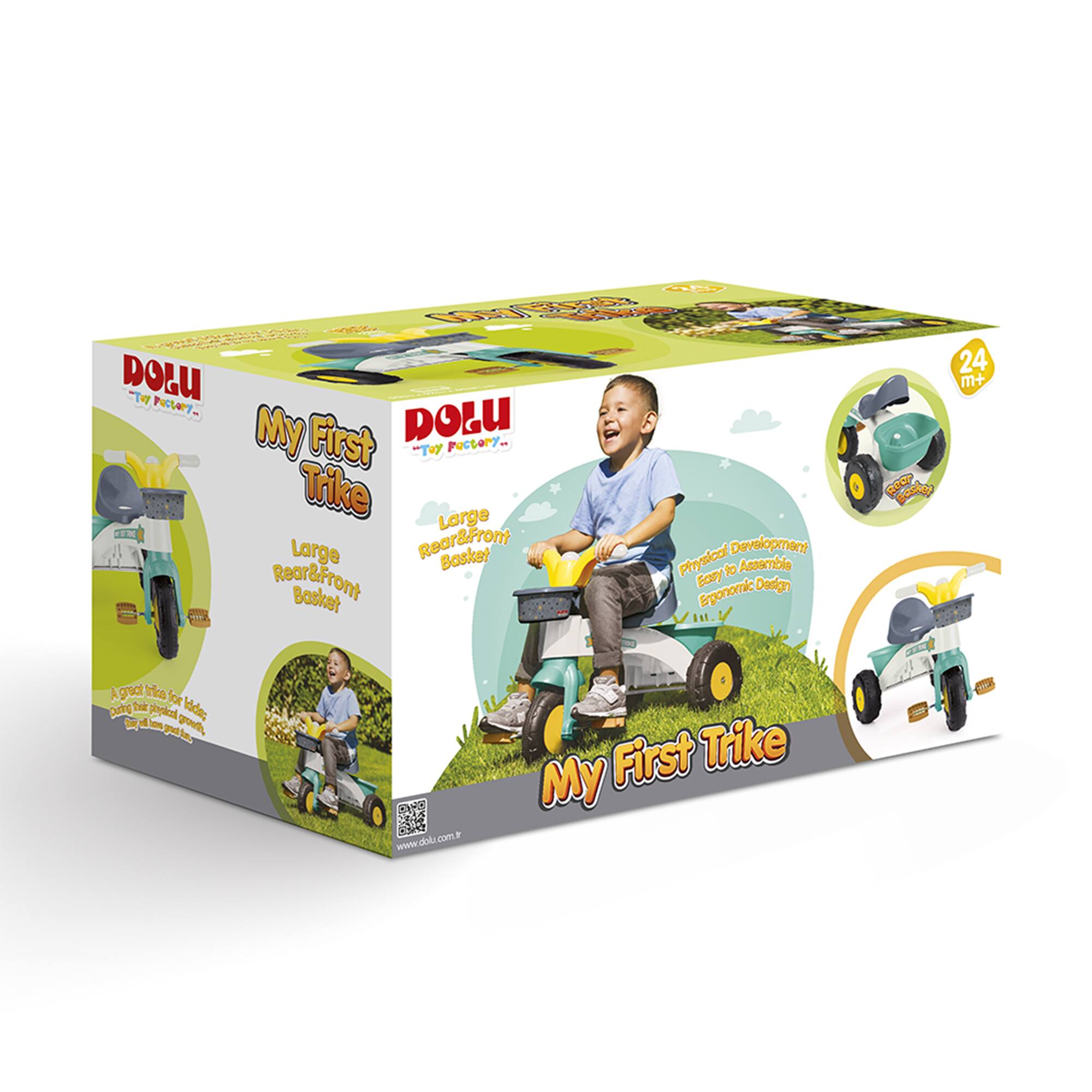 3 DOLU TNW PAY My First DOLU "Toy Factory. Trike Large Large Rear&Front Basket Physical Development to Assemble Rear&Front Easy Design Basket Ergonomic 24 m+ ROOP Bostey A great trike for kids to play and grow. www.dolu.com